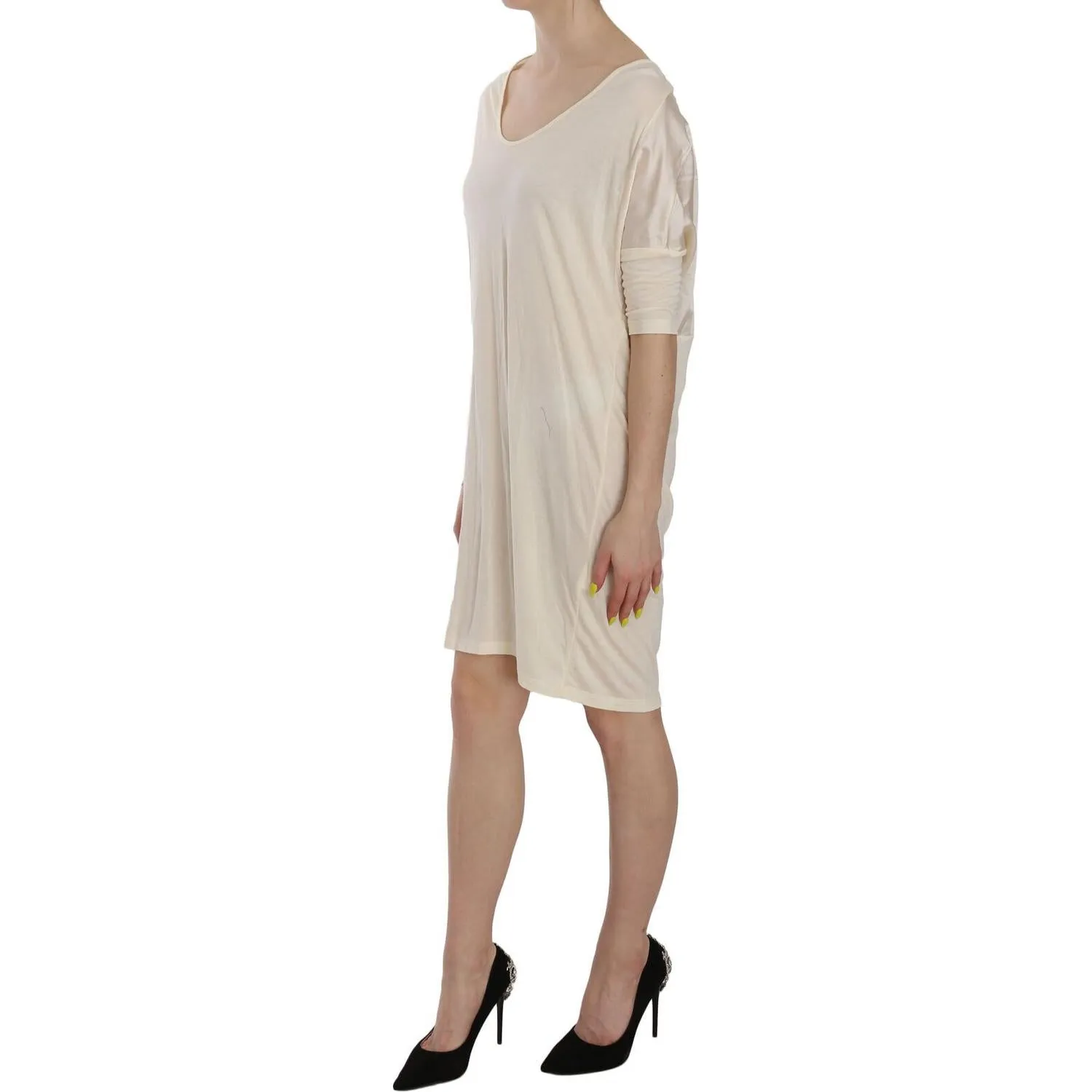 Costume National Chic Cream A-Line Elbow Sleeve Dress