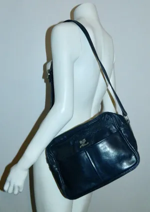 Courrèges leather camera bag / vintage 1960s dark blue COURREGES cross- body purse