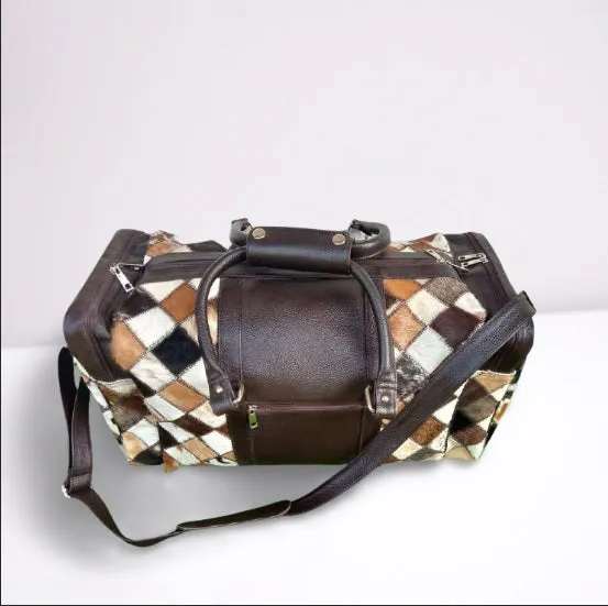 cowhide weekend duffle large travel luggage bag