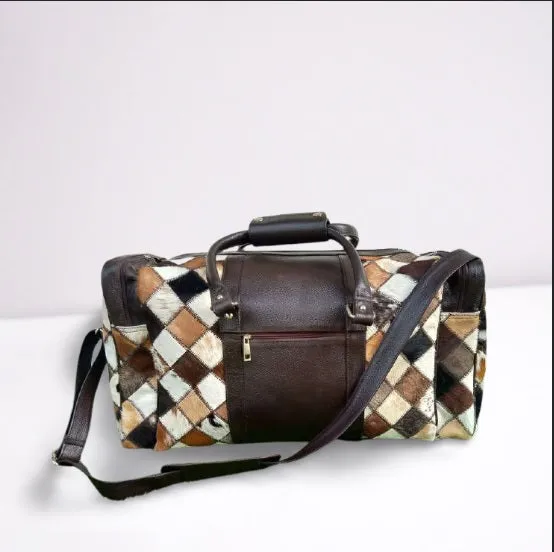 cowhide weekend duffle large travel luggage bag