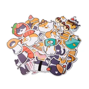 Craspire Cartoon Cat Paper Stickers Set, Adhesive Label Stickers, for Suitcase, Planner and Refigerator Decor, Mixed Color, 3.5~7.5x2.9~7x0.02cm, 50pcs/bag