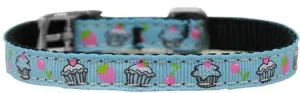 Cupcakes Nylon Dog Collar with classic buckle 3-8" Blue Size 10