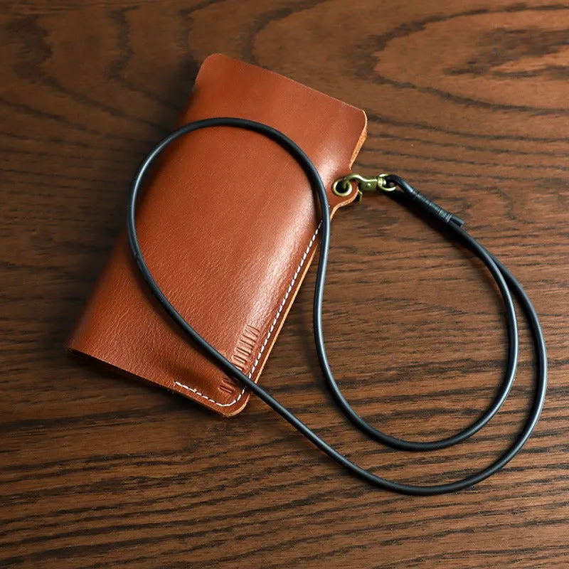 Cute Black LEATHER Phone Case WOMEN Phone BAG with Neck Strap Slim Phone Shoulder Purse FOR WOMEN