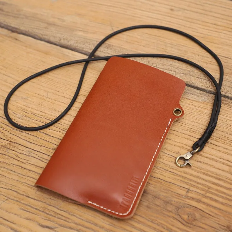 Cute Black LEATHER Phone Case WOMEN Phone BAG with Neck Strap Slim Phone Shoulder Purse FOR WOMEN