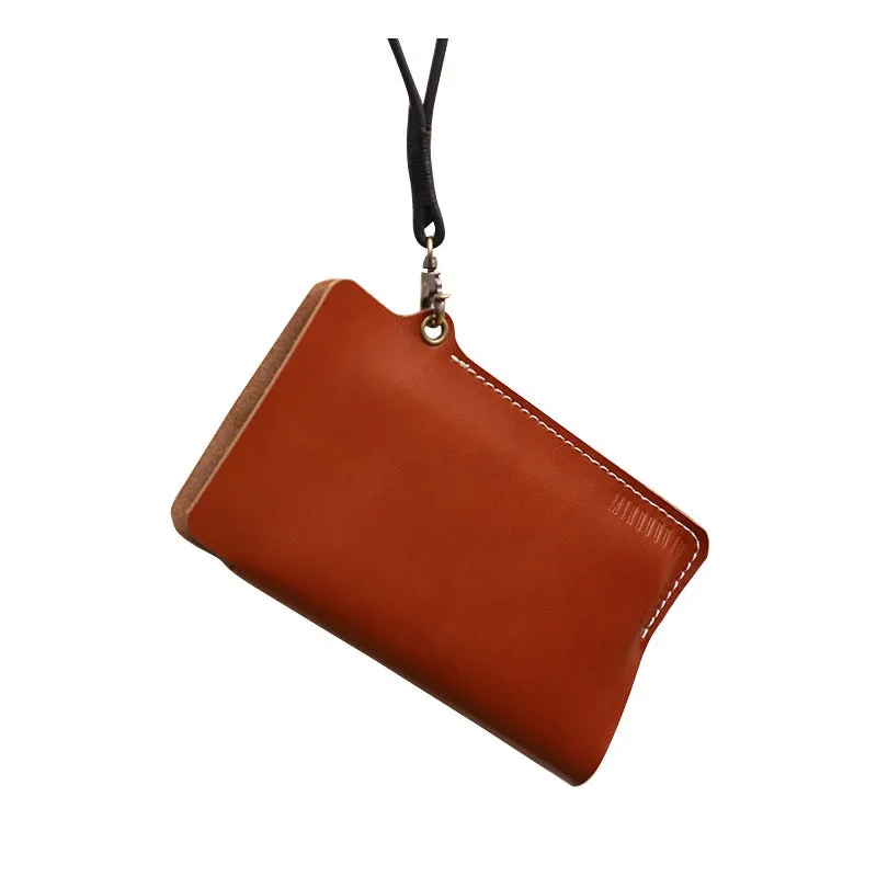 Cute Black LEATHER Phone Case WOMEN Phone BAG with Neck Strap Slim Phone Shoulder Purse FOR WOMEN