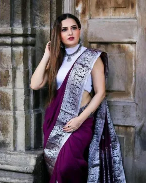 Dalliance Purple Soft Silk Saree With Sumptuous Blouse Piece