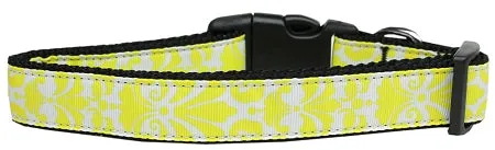 Damask Yellow Nylon Dog Collar Xl