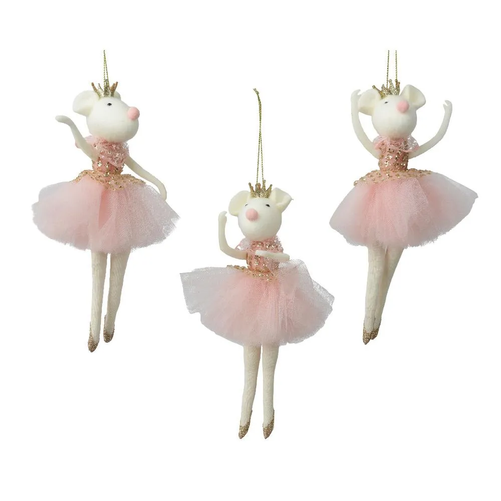 Decoris Hanging Polyester Mouse with Gold Crown and Skirt 19cm - 3 Assorted