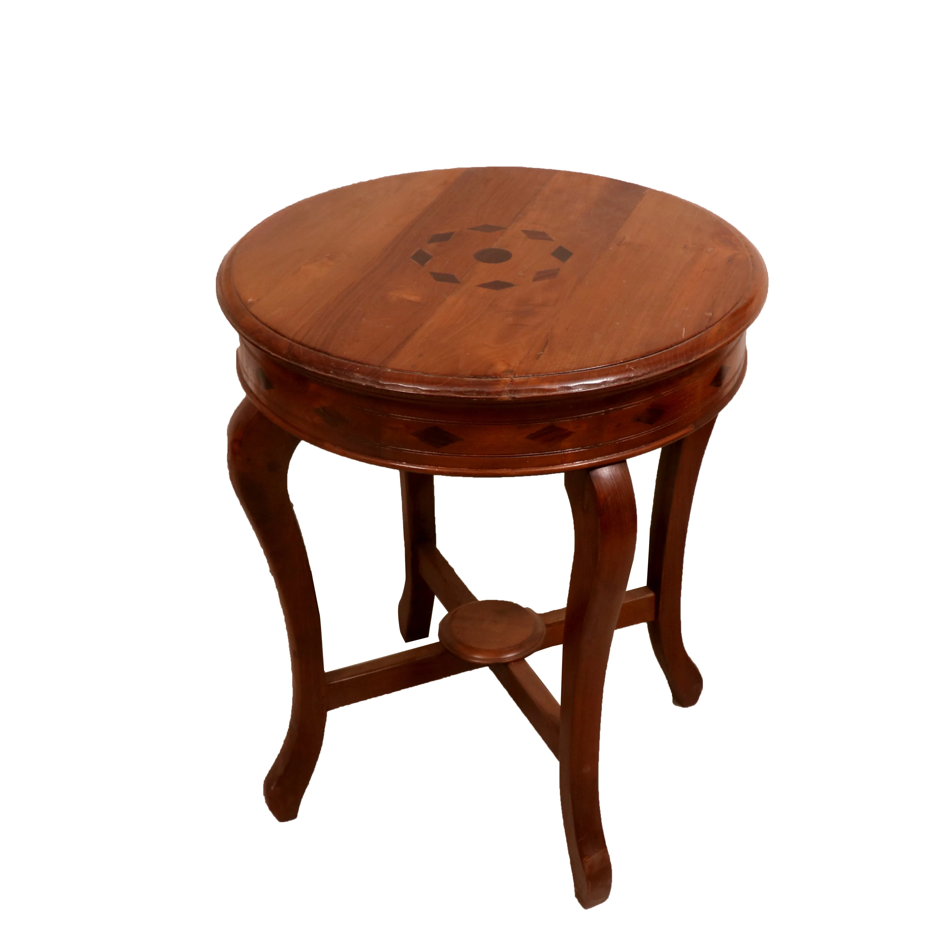 Diamond Inlay Top Round End Table