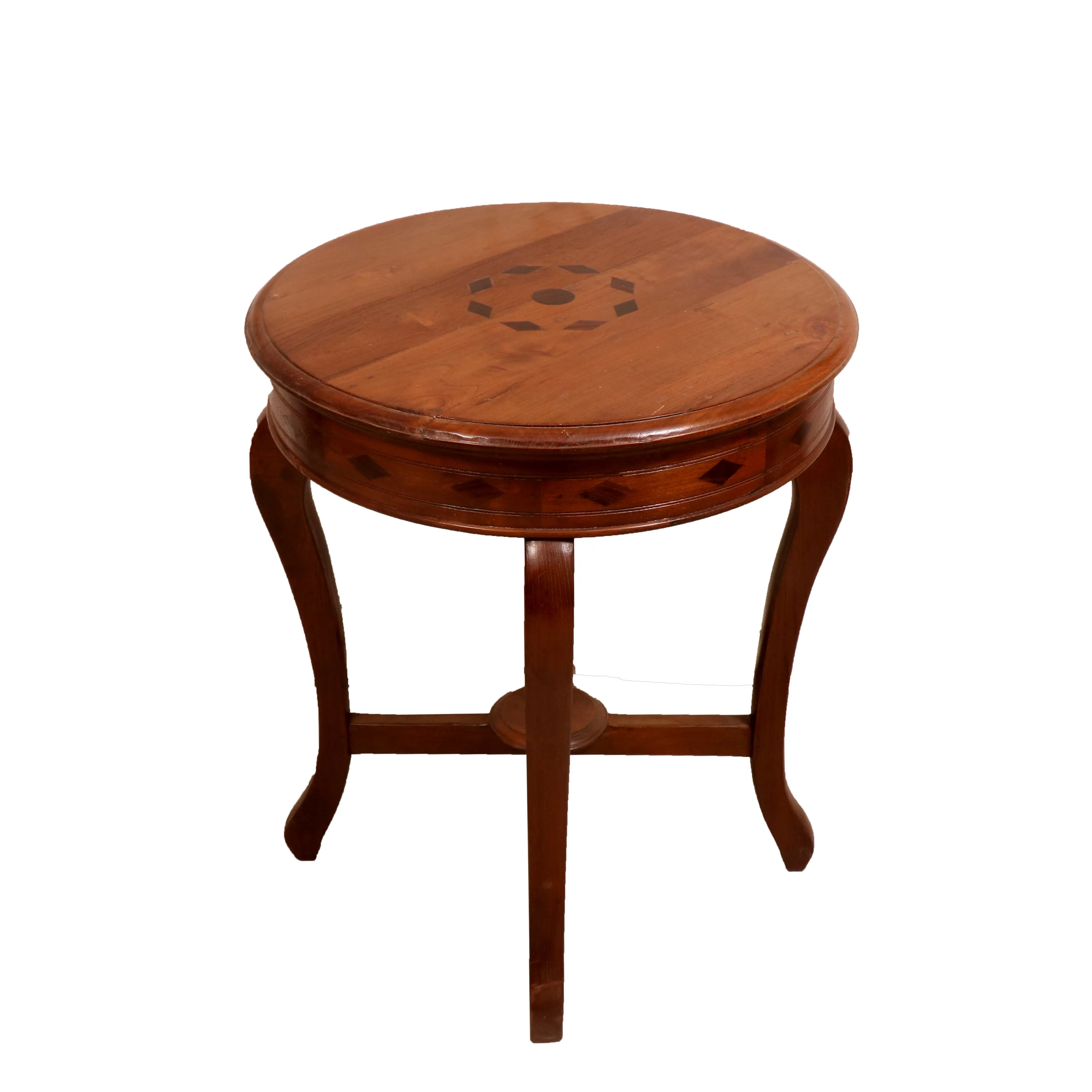 Diamond Inlay Top Round End Table