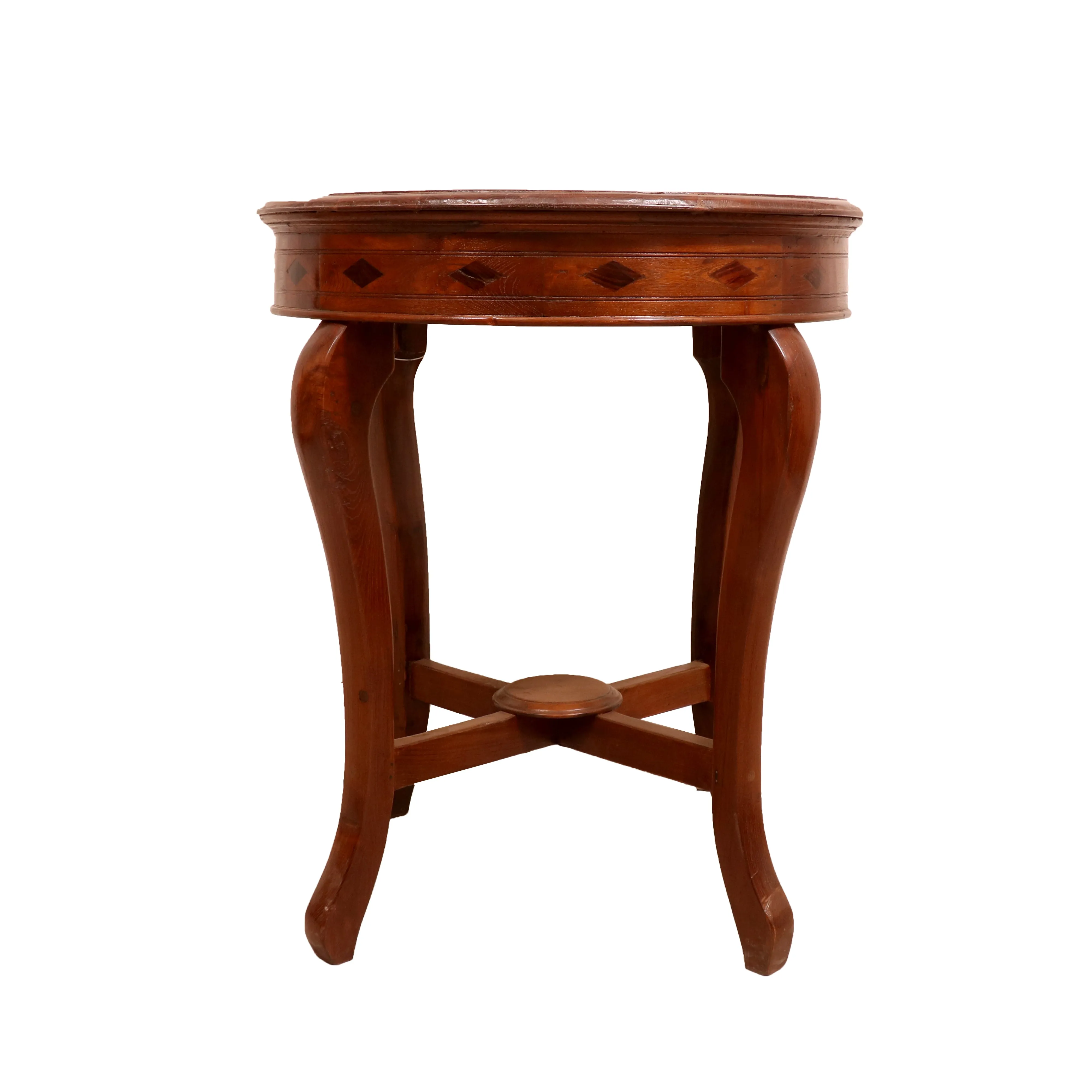 Diamond Inlay Top Round End Table