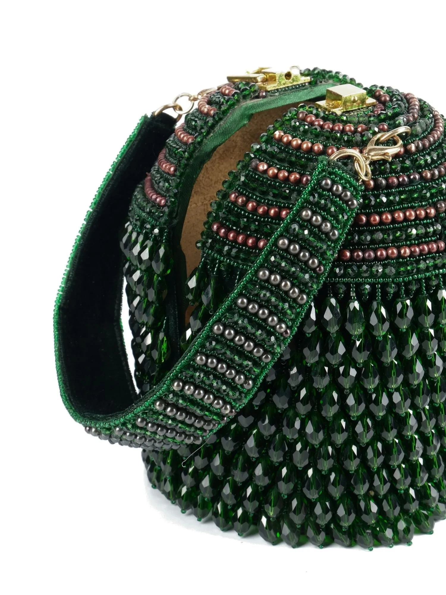 Diana Green Suede Embellished Bucket Bag