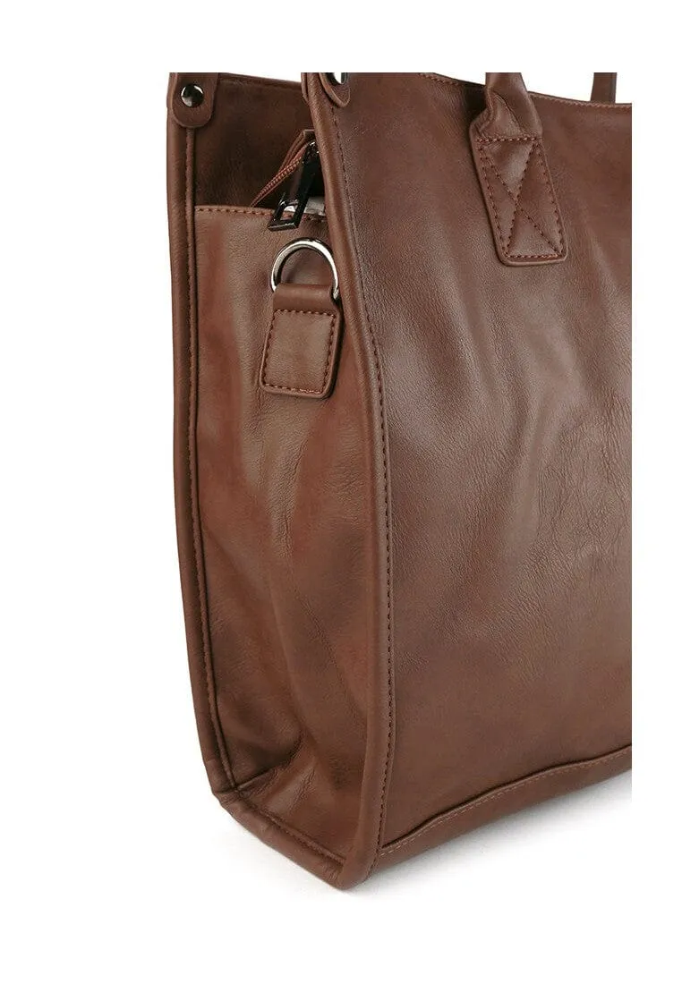 Distressed Leather Commuter Tote Bag - Camel