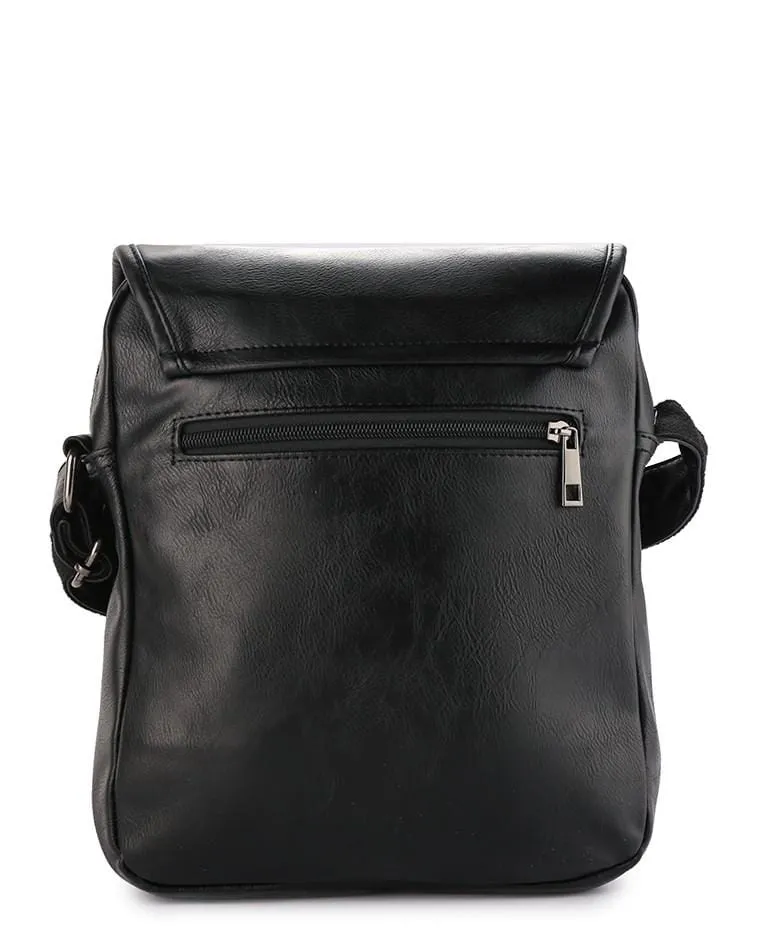 Distressed Leather Courier Crossbody Bag - Black