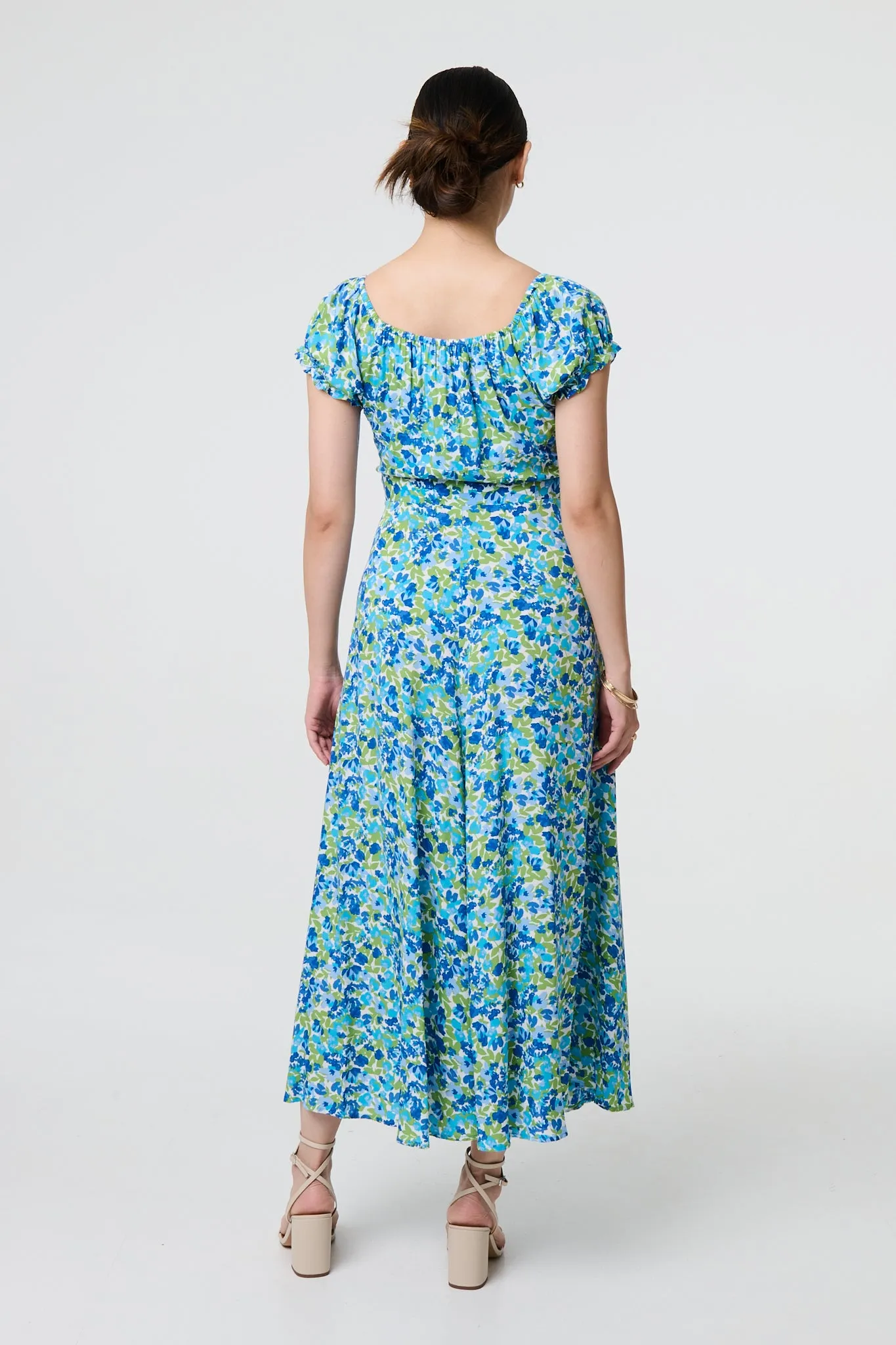 Ditsy Floral Bardot Smock Midi Dress