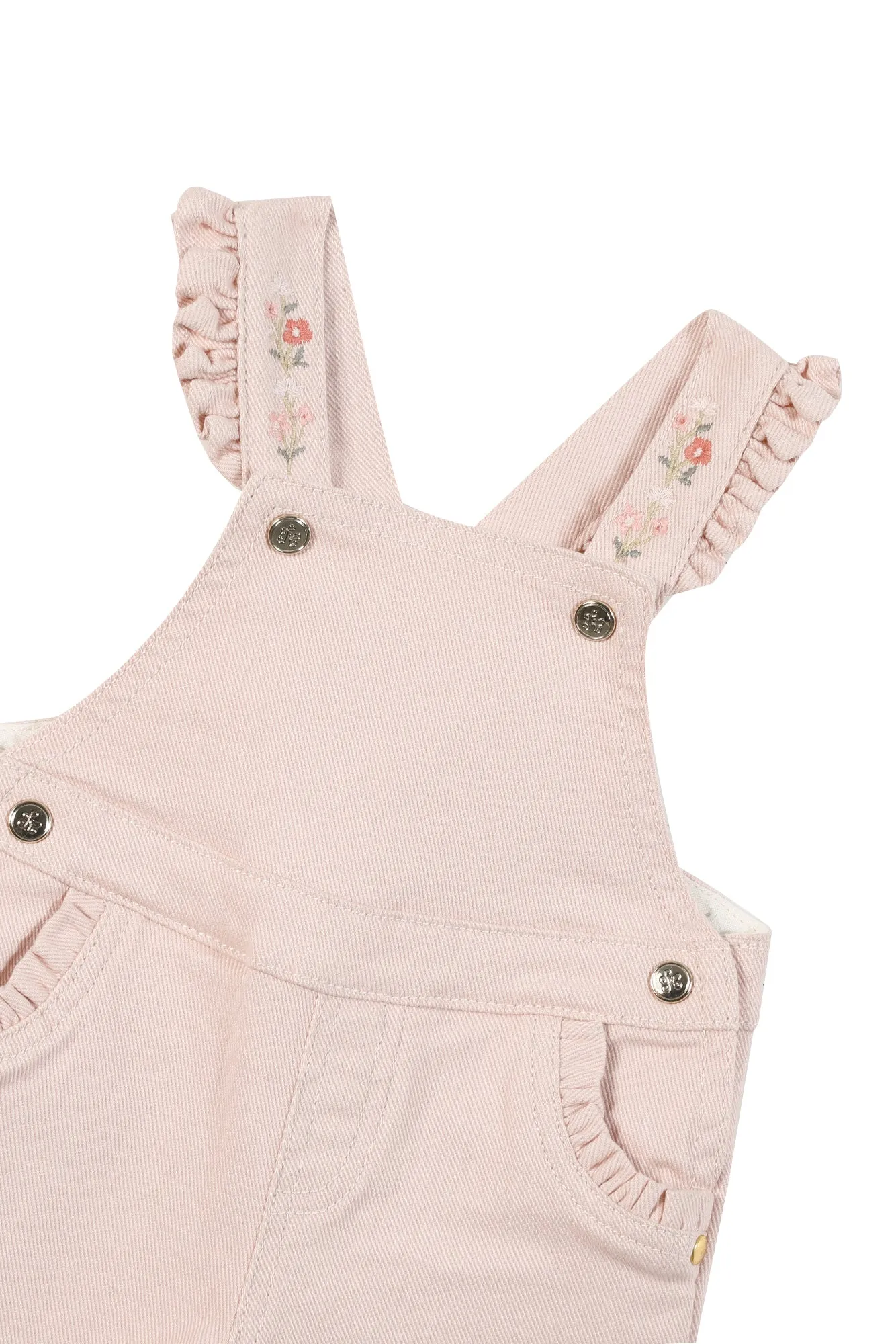 Dungarees - Cotton Pale Pink Embroidery