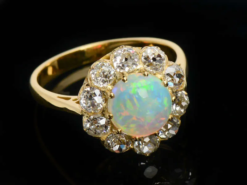 Edwardian Opulence - Opal Diamond Cluster Ring