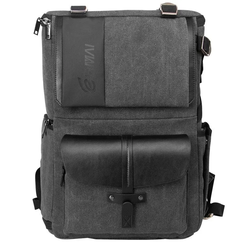 Eirmai Shockproof Waterproof Shoulder Travel Bag Backpack with Padded Dividers, Multifunctional Storage Spaces fits 15" Laptop, Drone, DSLR / Mirrorless Camera, 4 Lenses and Other Photography Accessories | Gray, Green