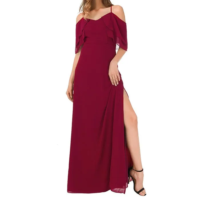 Elegant Ruffle Maxi Open Slit Dress