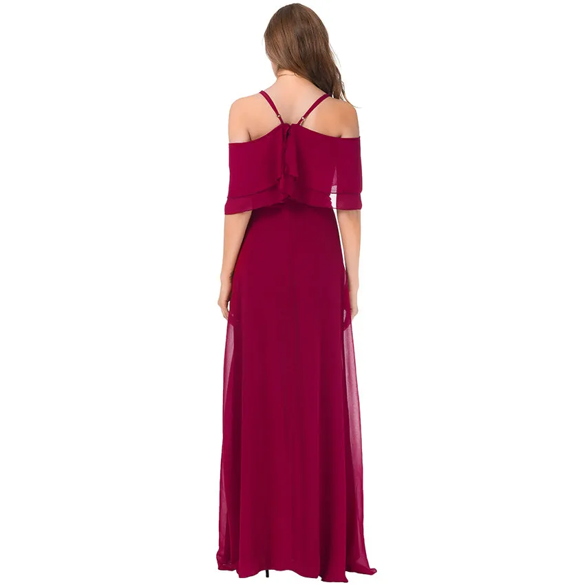 Elegant Ruffle Maxi Open Slit Dress