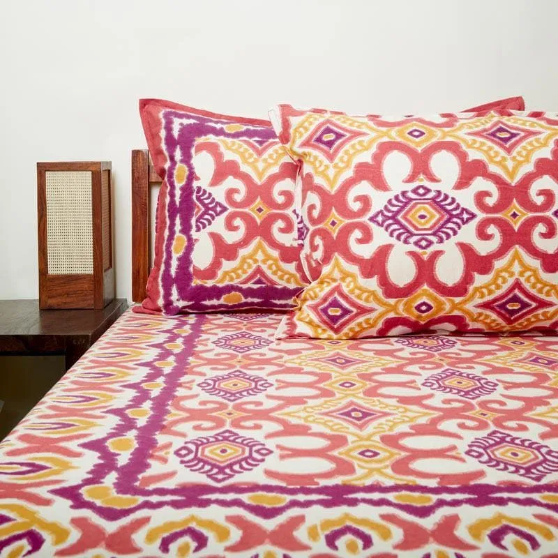 Ethnochic Printed Bedsheet - Dark Pink