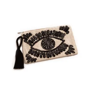 Evil eye linen clutch bag