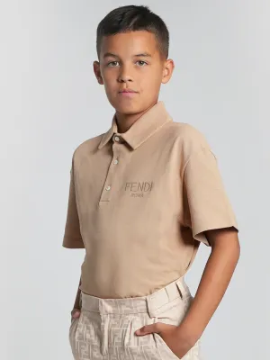 Fendi Boys Logo Polo Shirt in Beige