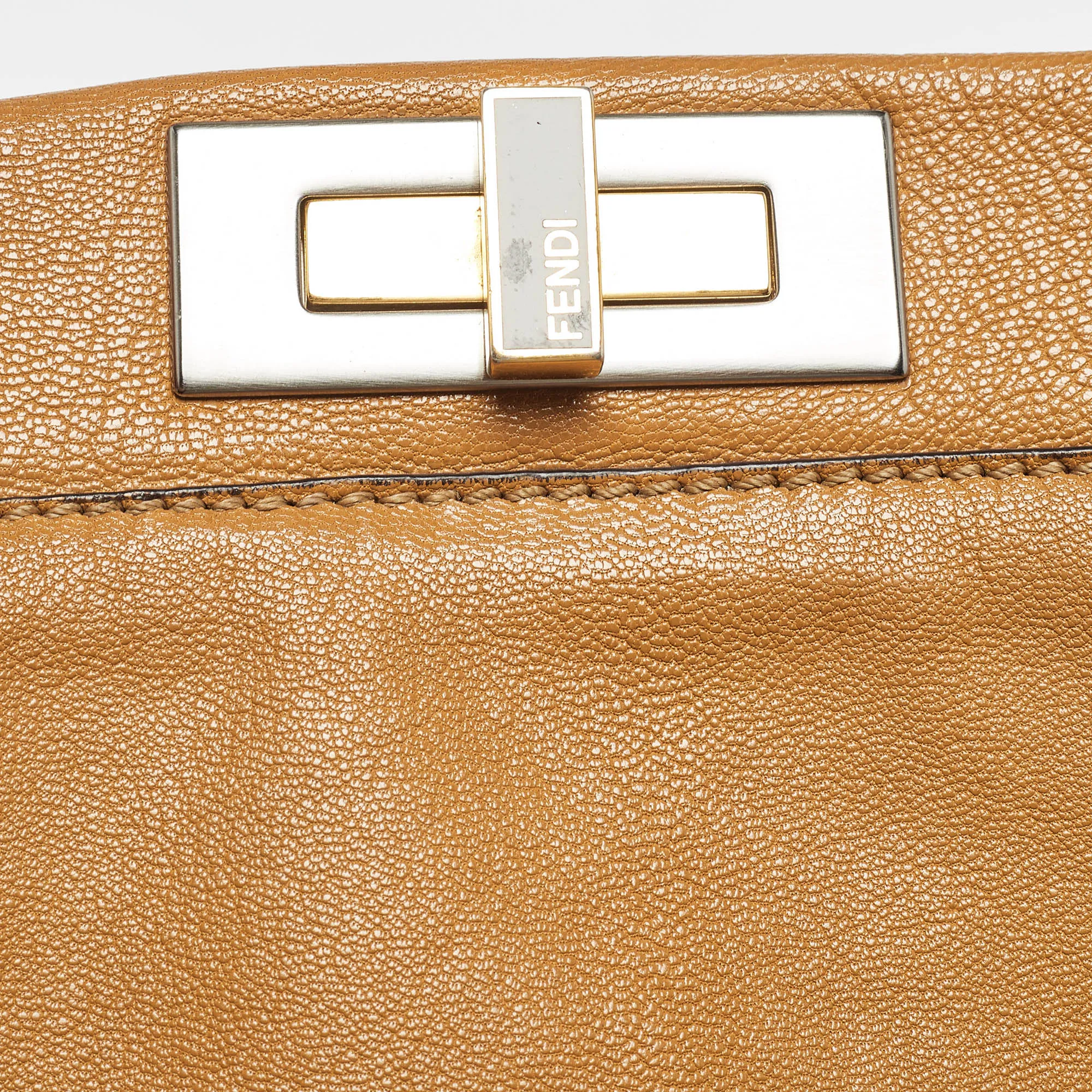 Fendi Tan Leather Large Peekaboo Top Handle Bag