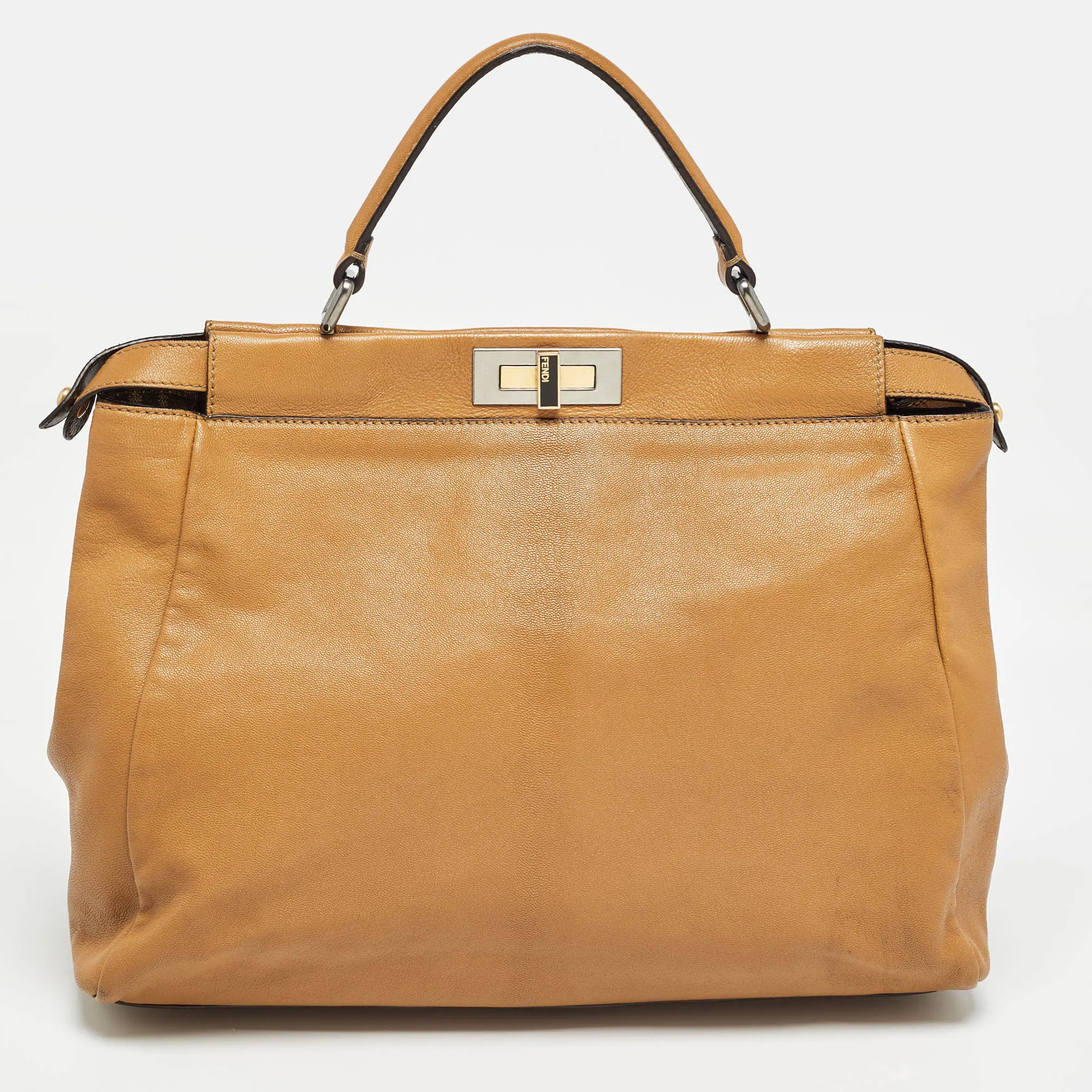 Fendi Tan Leather Large Peekaboo Top Handle Bag