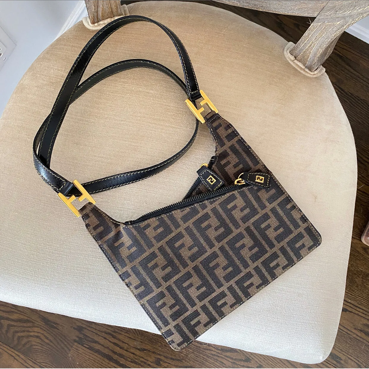 Fendi Vintage 1990's Zucca Monogram Flat Messenger Crossbody Bag