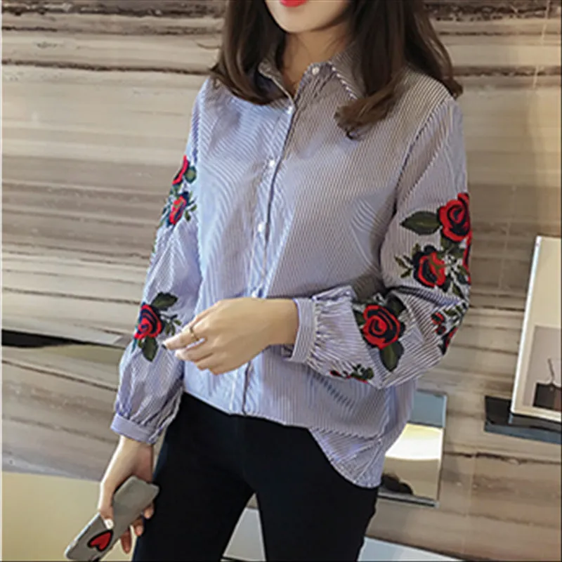 Floral Embroidered Autumn Long Sleeve Blouse