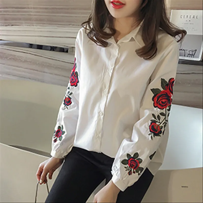 Floral Embroidered Autumn Long Sleeve Blouse