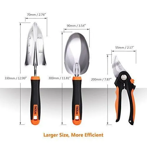 Garden Tool Set, 3 Piece Stainless Steel Heavy Duty Gardening kit with Soft Rubberized Non-Slip Handle - Bypass Pruning Shears, Transplant Trowel and Soil Scoop - Garden Gifts for Men & Women GGT3A