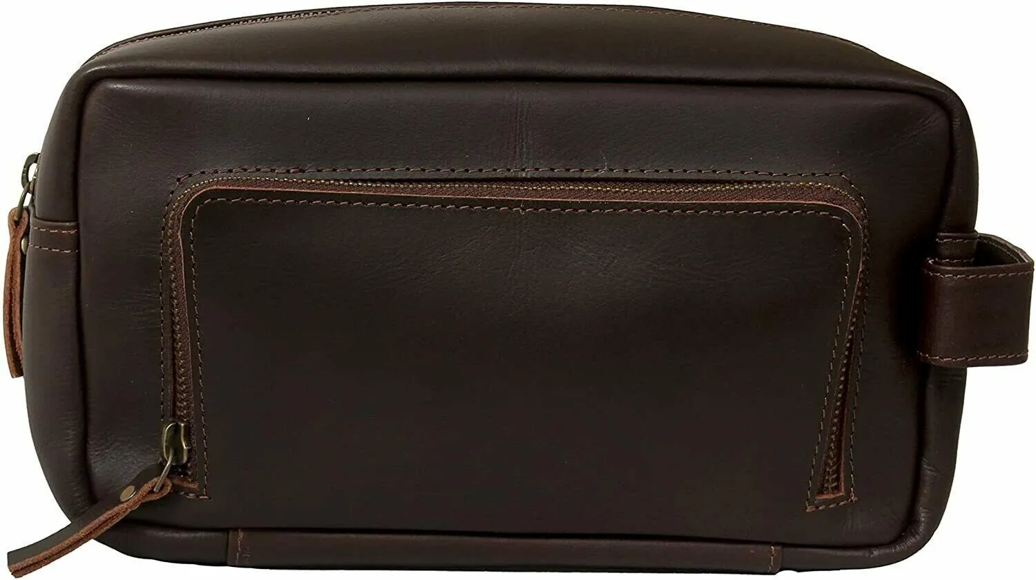 Genuine Dark Leather Men Toiletry Bag