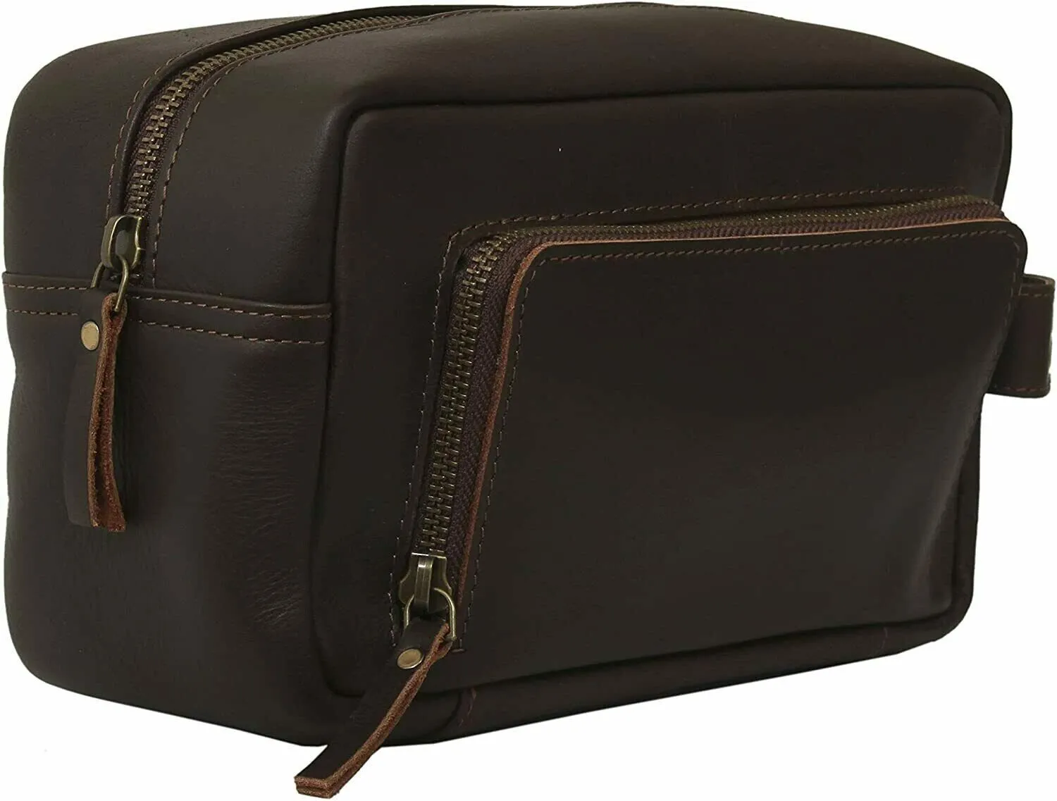 Genuine Dark Leather Men Toiletry Bag