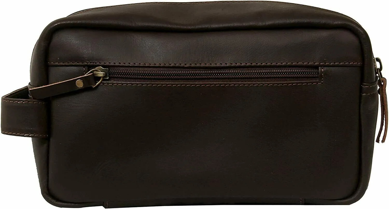 Genuine Dark Leather Men Toiletry Bag