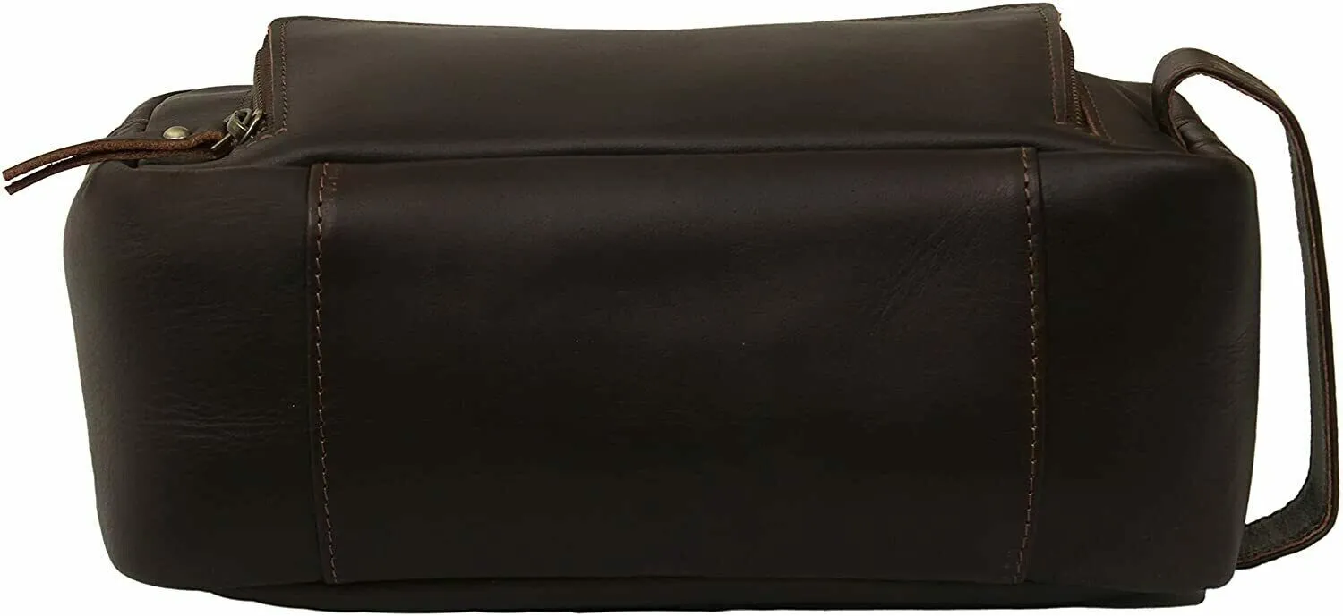 Genuine Dark Leather Men Toiletry Bag