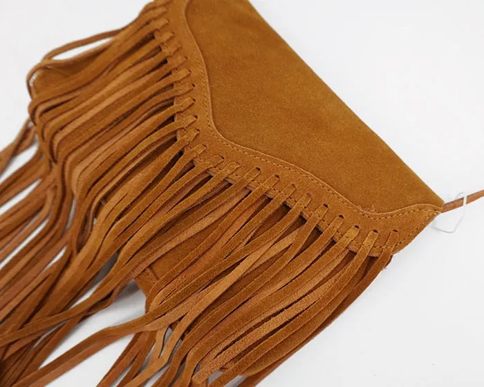 Genuine Leather Crossbody Bag Messenger Purse Camel Tan Brown Or Burgundy Red Suede Fringed Boho Hippie Gypsy Bohemian Small Phone Sized Bag