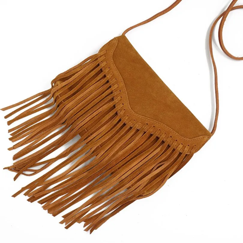 Genuine Leather Crossbody Bag Messenger Purse Camel Tan Brown Or Burgundy Red Suede Fringed Boho Hippie Gypsy Bohemian Small Phone Sized Bag