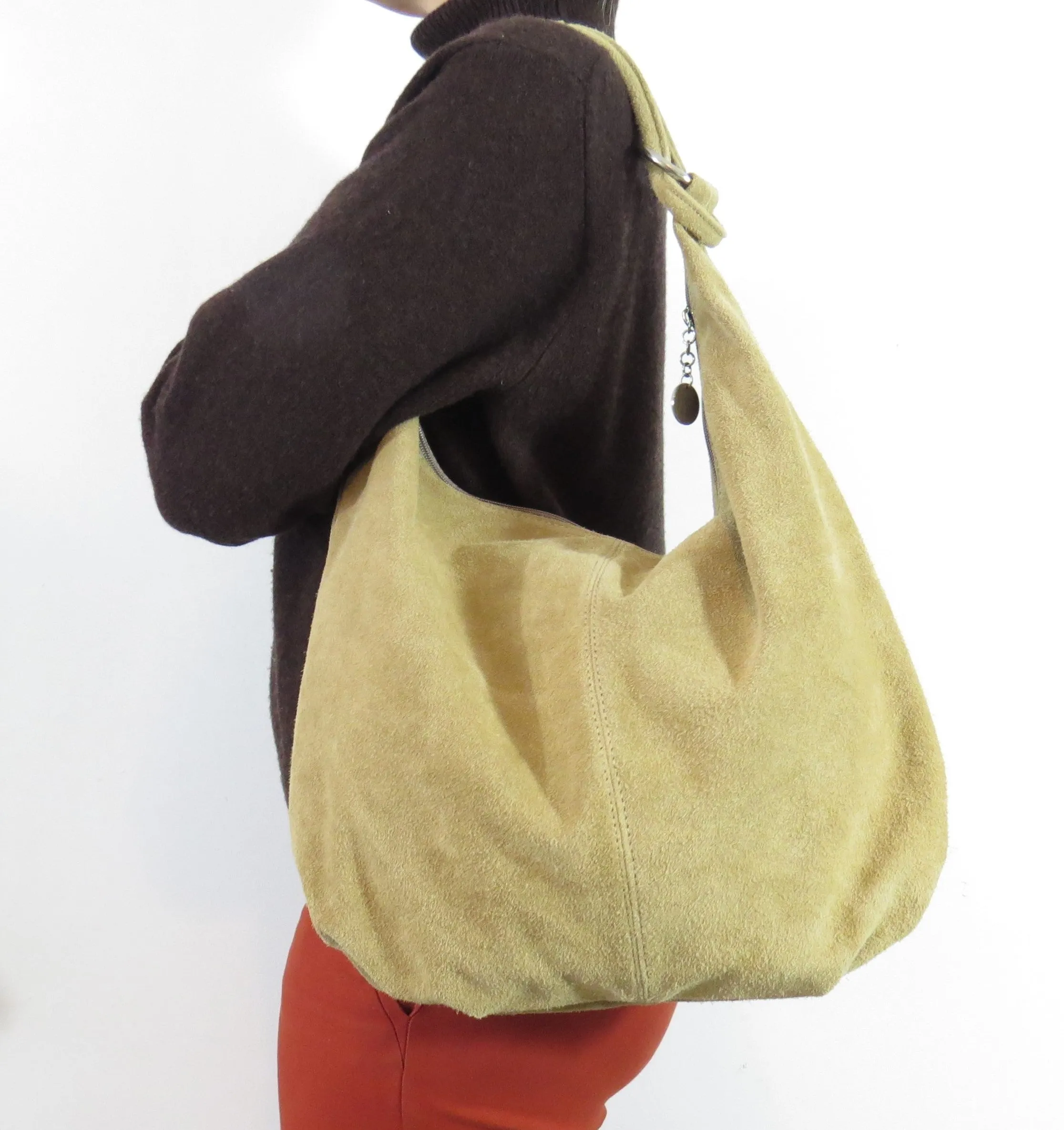 Genuine Suede Leather Large Hobo Shopper