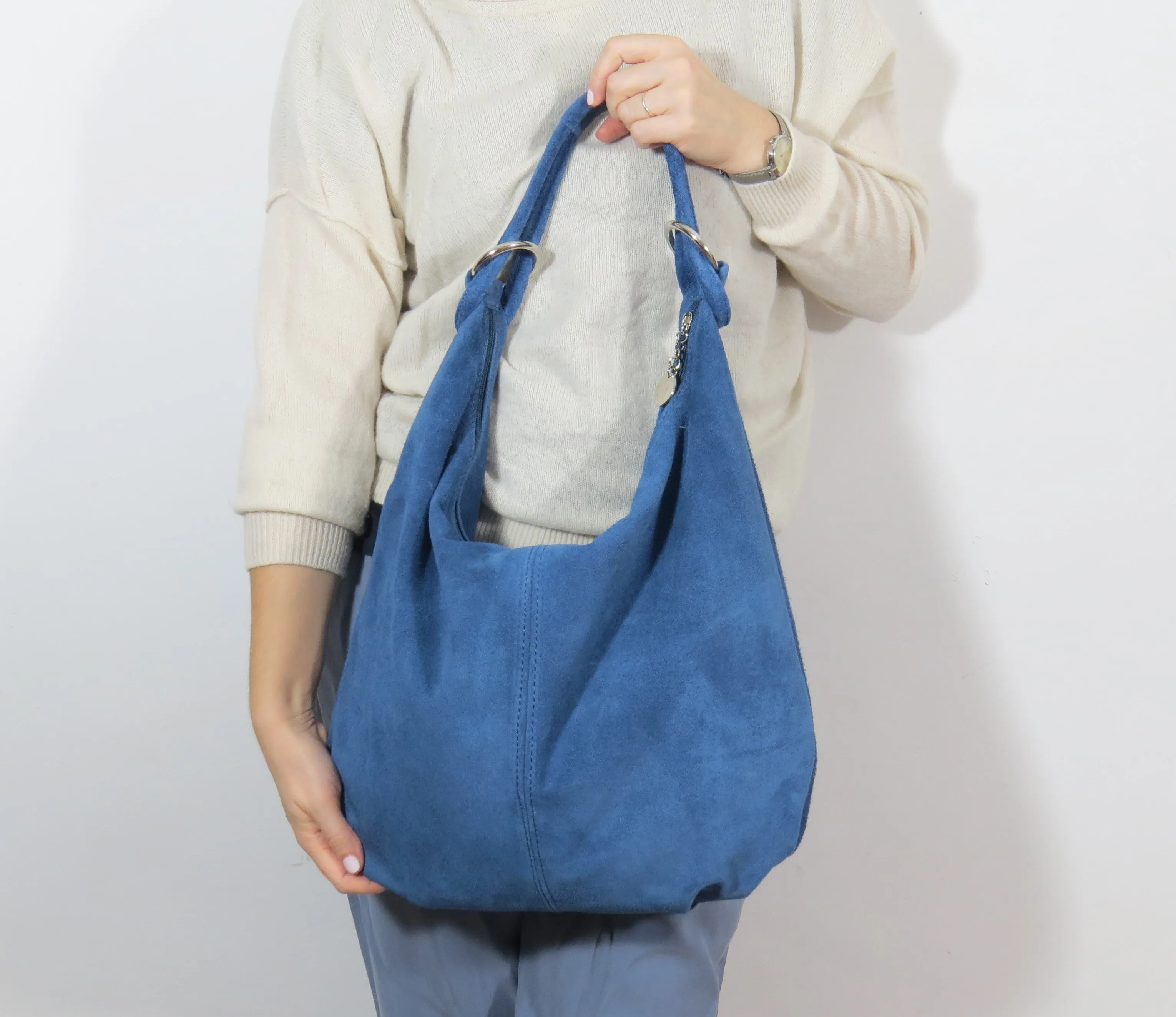 Genuine Suede Leather Large Hobo Shopper