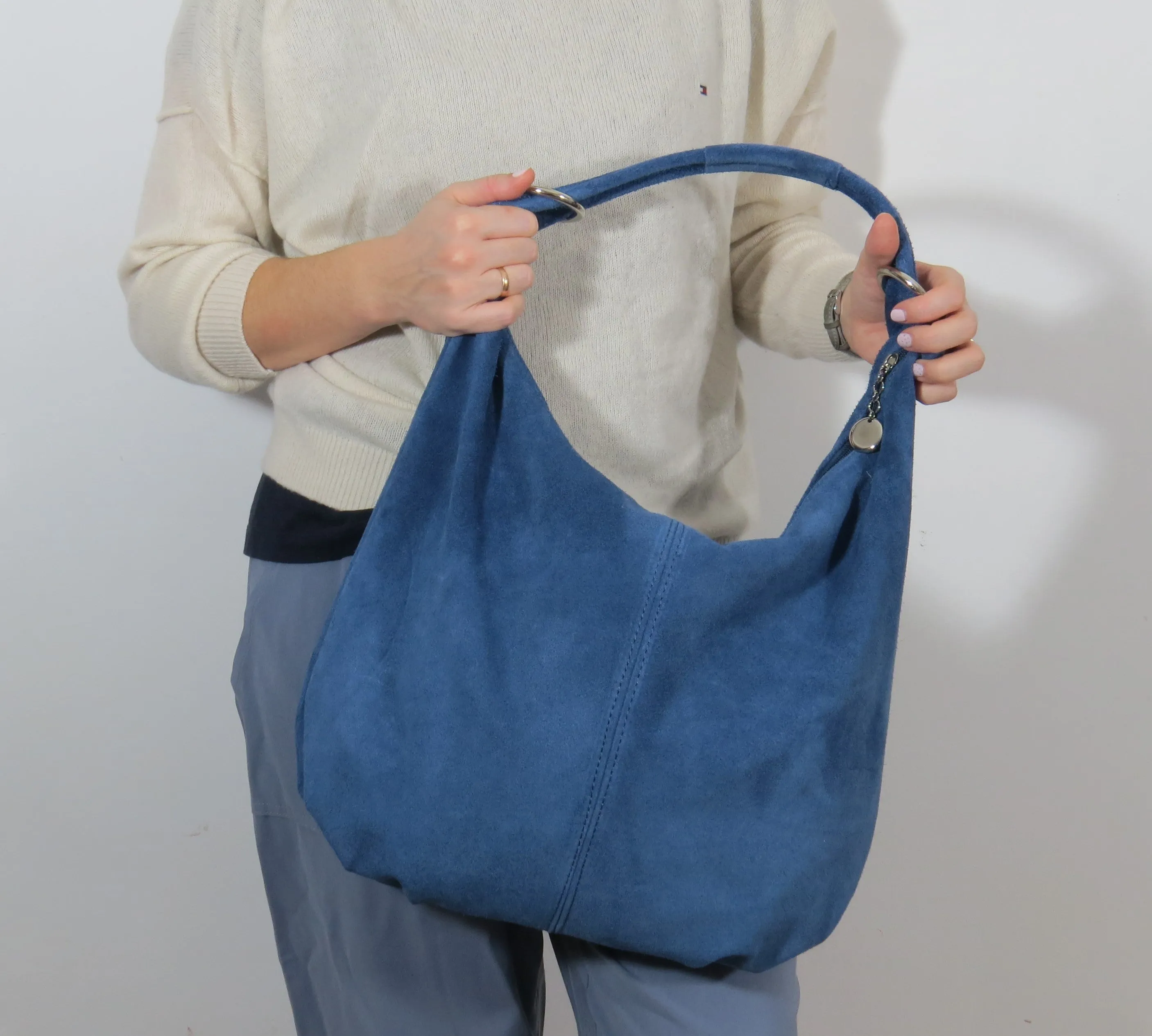 Genuine Suede Leather Large Hobo Shopper