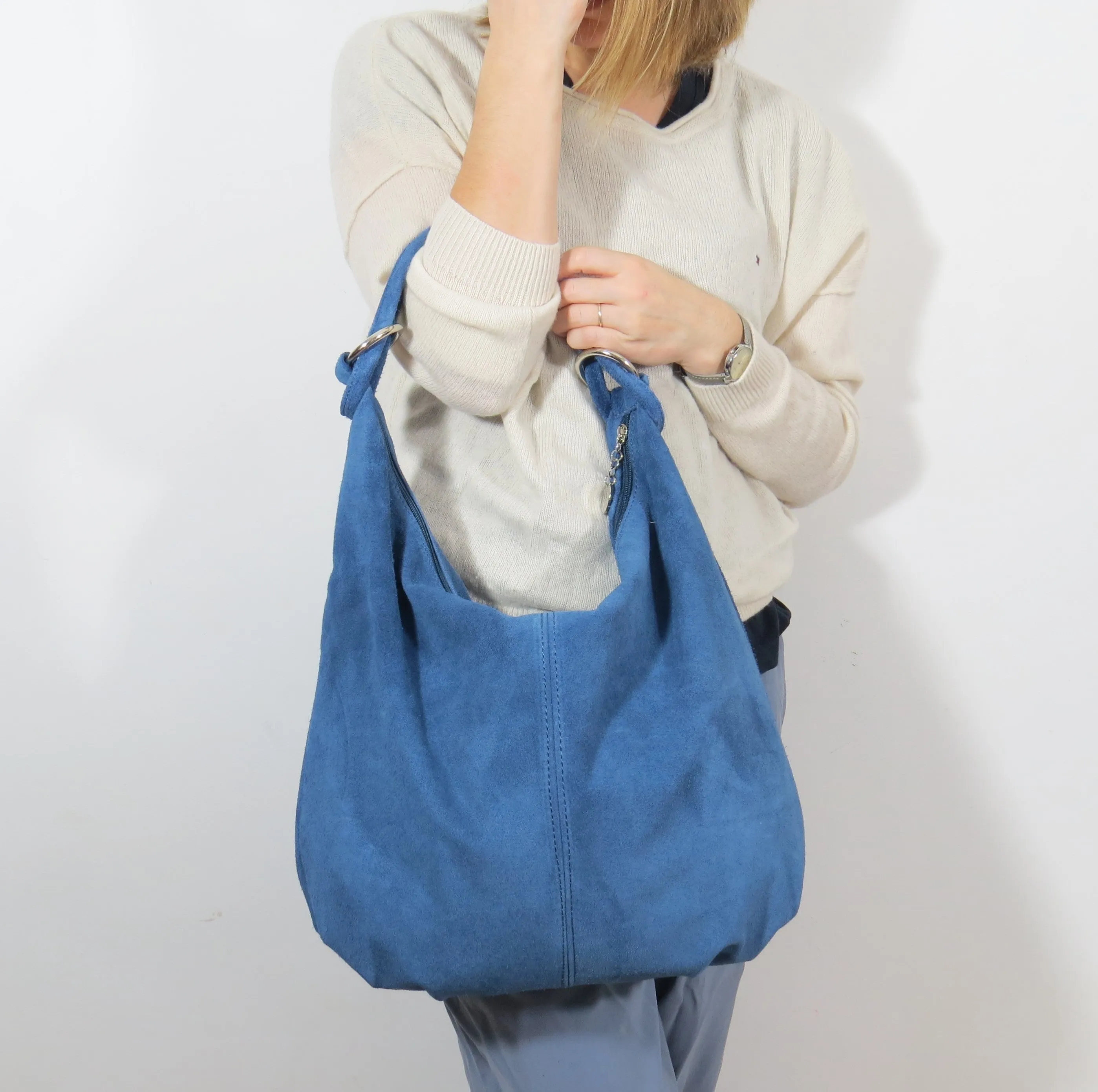 Genuine Suede Leather Large Hobo Shopper