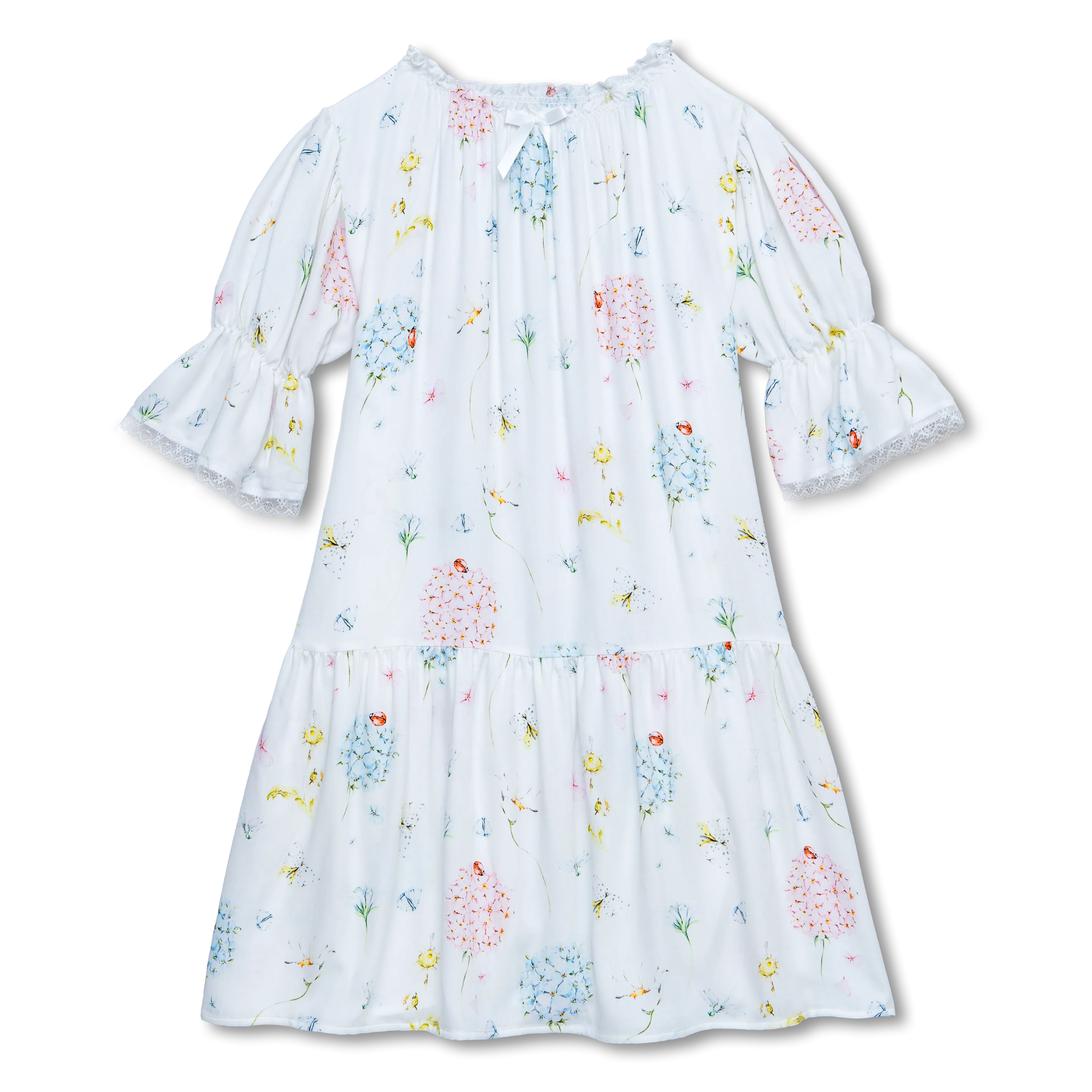 GISELLE - GIRLS VISCOSE NIGHTDRESS WHITE LADYBUG PRINT