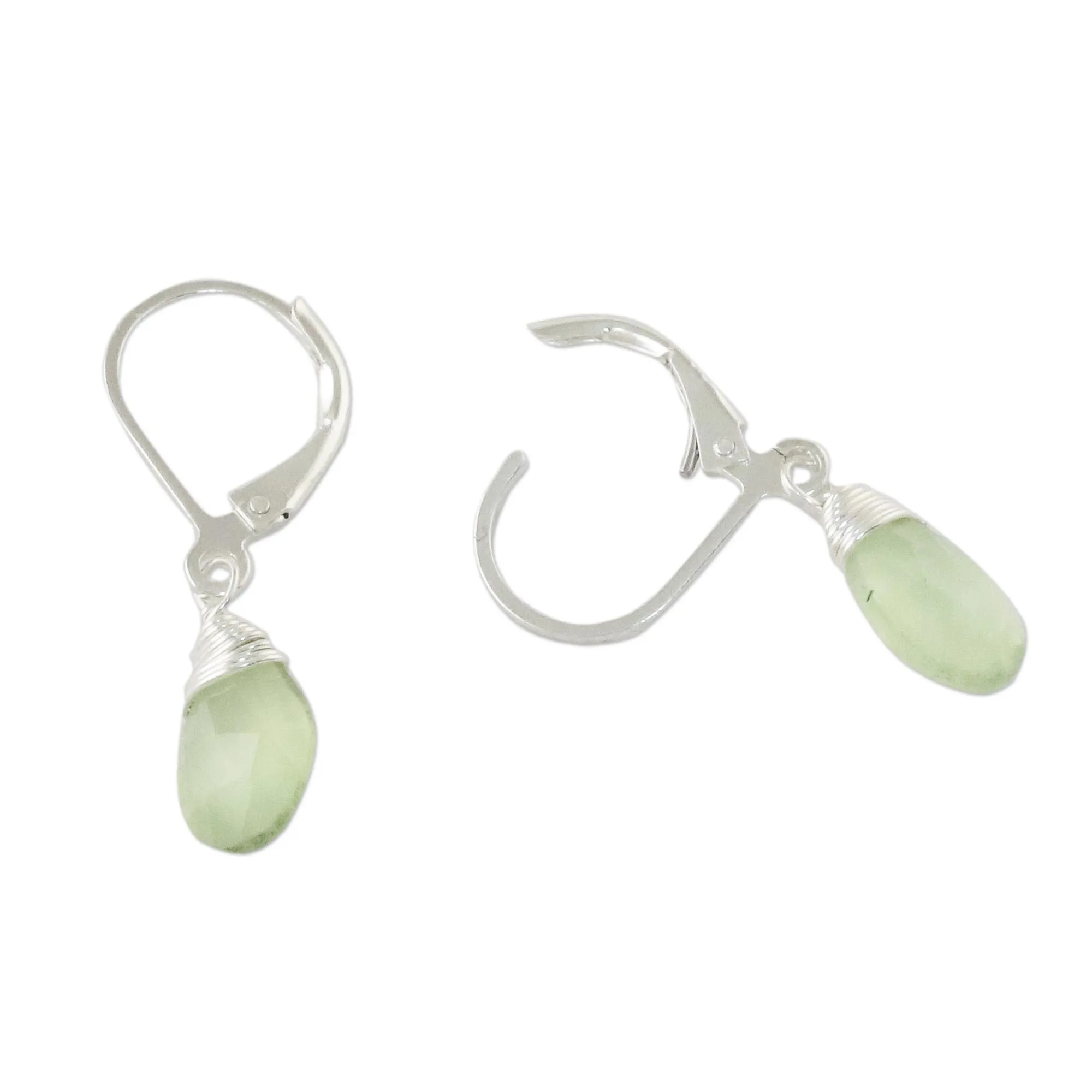 Glamorous Woman Prehnite and Silver Teardrop Dangle Earrings from Thailand