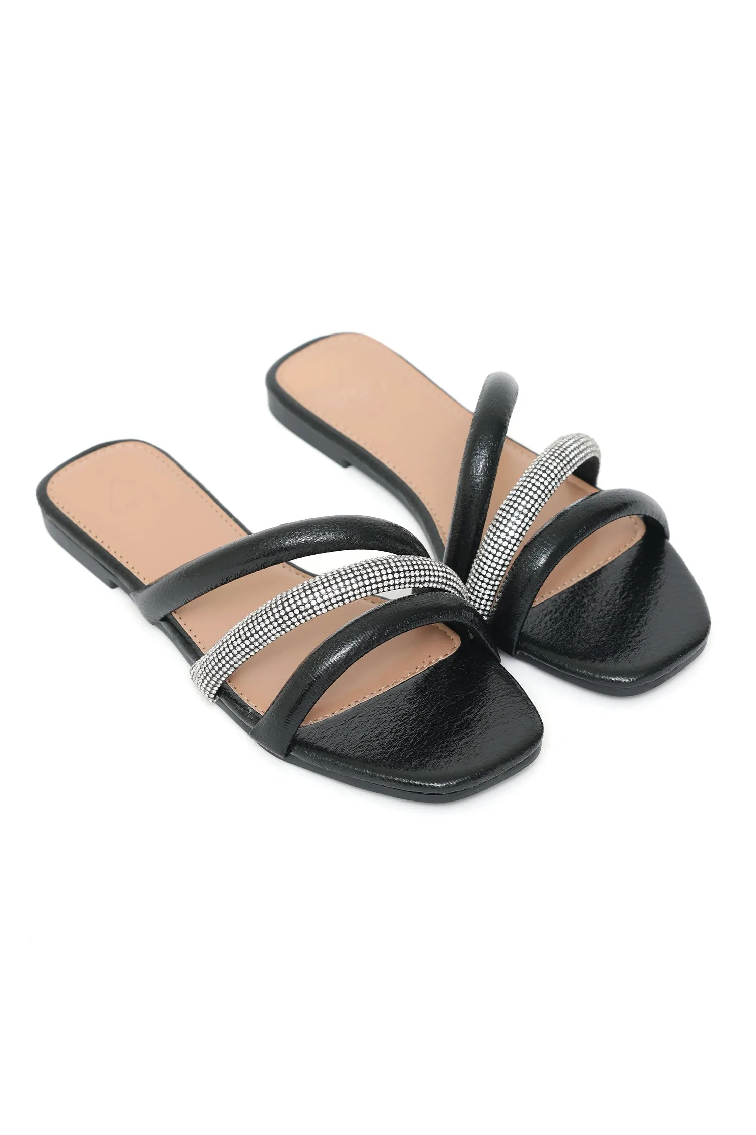 GLEAM CHIC SLIDES-BLACK