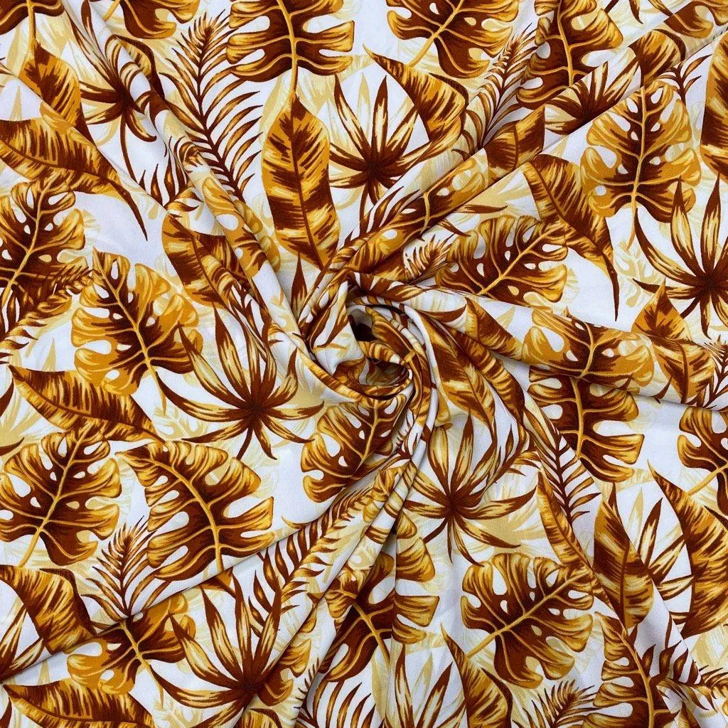 Gold Tropical Leaves Polyester Fabric