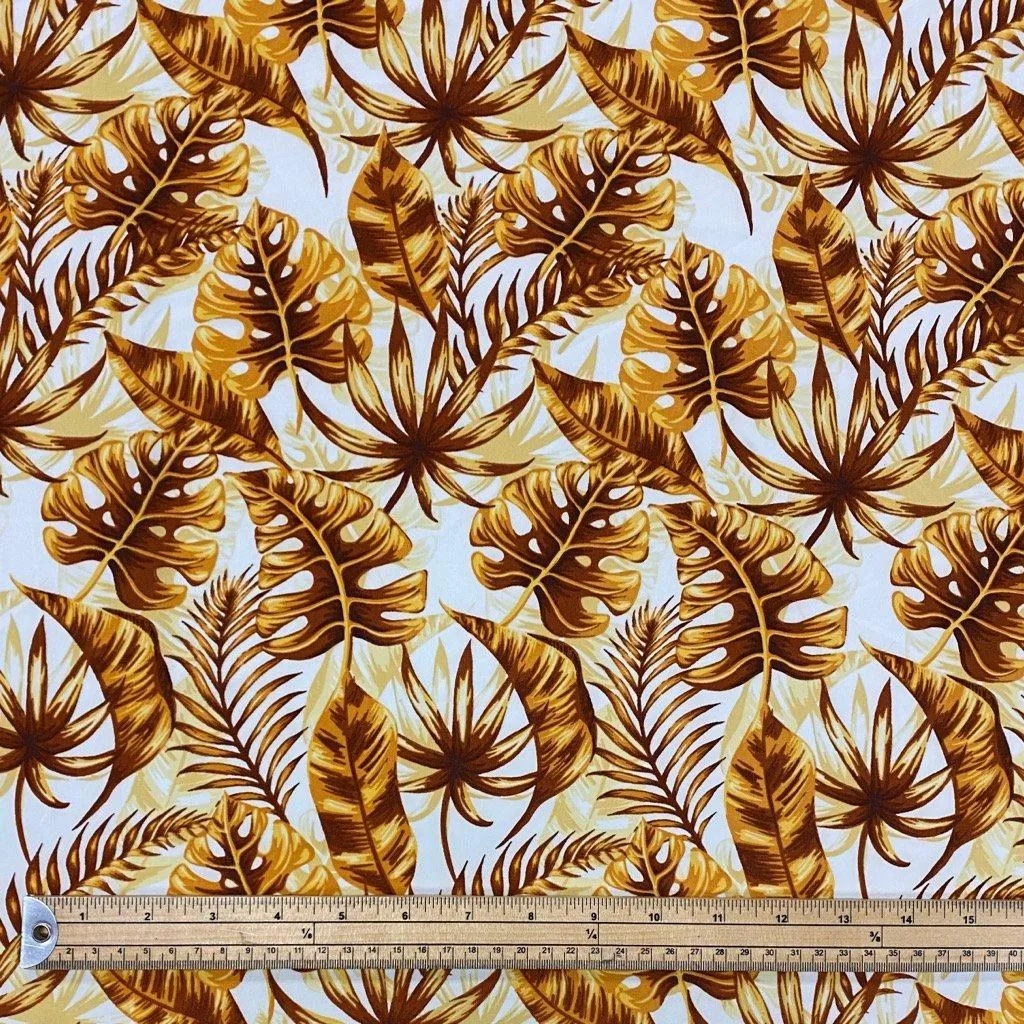 Gold Tropical Leaves Polyester Fabric