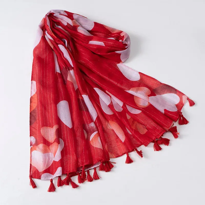 Grand Foulard rouge & blanc de 180x90 cm au design "Coeurs blancs" très chic (coton/polyester)