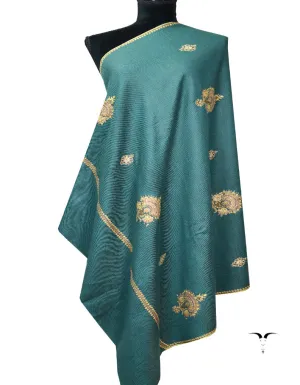 Green and sky blue Embroidery Pashmina shawl 7141